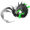 A black and green dragon-like serpent with green flame coming from its mouth
