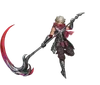 A white-haired gnome with an oversized scythe