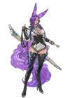 Purple-haired humanoid "Astrapaw Kits’adria" with long furry purple ears, brandishing a whip.